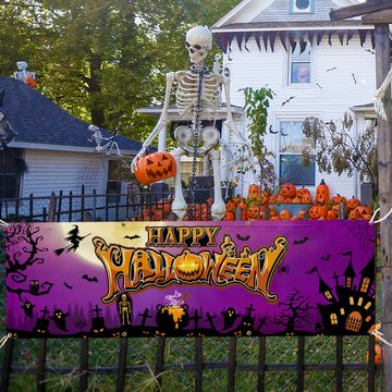 Discover Happy Halloween Spooky Pumpkin Witch Haunted House Fence Banner