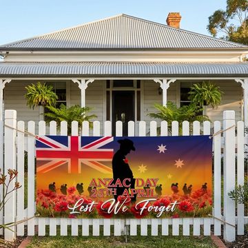 Discover Anzac Day Lest We Forget Red Poppy Soldiers Veteran Australia Memorial Fence Banner