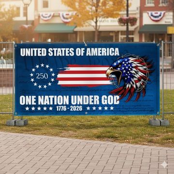 Discover 250th Anniversary Fence Banner One Nation Under God Betsy Ross Flag
