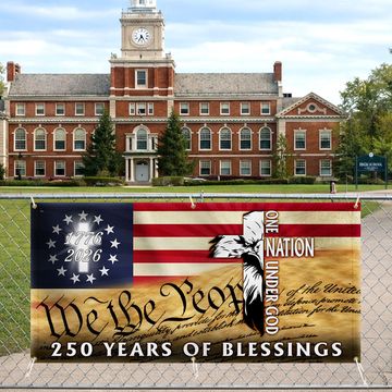 Discover 250 Years of Blessings Fence Banner, 1776 2026 Patriotic Eagle Cross Decor