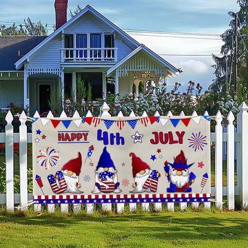 Discover Happy 4th Of july Gnomes Independence Day Fence Banner
