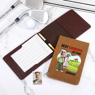 Discover Personalised Best By Par Cartoon Face Photo PU Leather Golf Scorecard Holder with Name Competition Training Accessory Birthday Gift for Golf Lovers