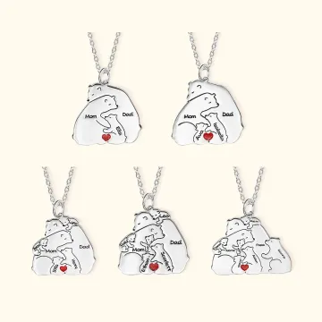 Discover Personalised Hugging Bear Family Necklace with Baby Bears Love Heart and Engraved Names Mother's Day Father's Day Gift for Parent Grandparent