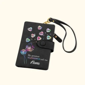 Discover Personalised Gradient Dandelion Flower Tri-fold Leather Wristlet Wallet with 1-8 Bubble Heart and Name Birthday Mother's Day Gift for Mom Grandma