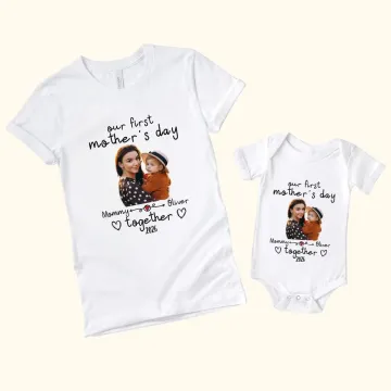 Discover Personalised Our First Mother's Day 100% Cotton Baby Onesie T-shirt Matching Outfit Set with Photo and Name Gift for Newborn New Mom