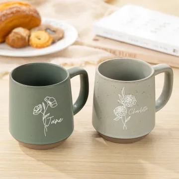 Discover Personalised Birth Flower Retro Handmade Stoneware 12oz Mug with Name Housewarming Birthday Mother's Day Gift for Mom Grandma