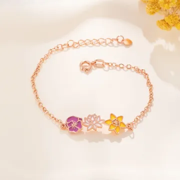 Discover Personalised Adjustable 1-8 Enamel Birth Flowers Bracelet Dainty Jewellery Birthday Mother's Day Gift for Mom Grandma