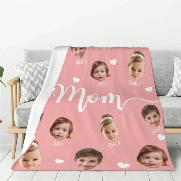Discover Personalised 1-10 Baby Face Photo Soft Fleece Blanket with Title and Names Father's Day Mother's Day Gift for Parents Grandparents