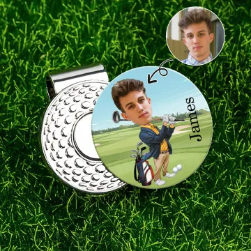 Discover Personalised Face Photo Cartoon Character Golf Ball Marker Magnetic Hat Clip with Name Birthday Game Day Gift for Golf Player