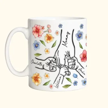 Discover Personalised Watercolour Flower 1-9 Holding Hands Ceramic Mug with Name Mother's Day Birthday Gift for Mom Grandma
