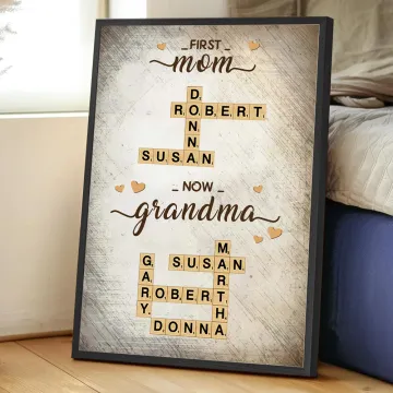 Discover Personalised From Mom Now Grandma Crossword Art Poster Frameless Framed Painting with Name Birthday Housewarming Gift for Mom Grandma