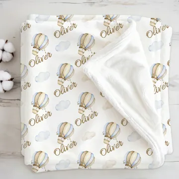 Discover Personalised Airplane Hot Air Balloon Cloud Soft Throw Blanket with Name Birthday Baby Shower Christmas Gift for Babies Kids