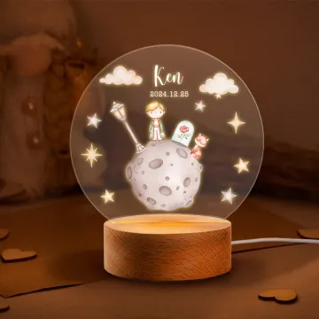 Discover Personalised Prince Fox Rose Name Acrylic LED Night Light with Wood Base Nursery Decor Birthday Gift for Boys Girls