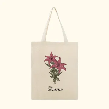 Discover Personalised Birth Flower Canvas Tote Bag with Name Large Capacity Mother's Day Birthday Gift for Women