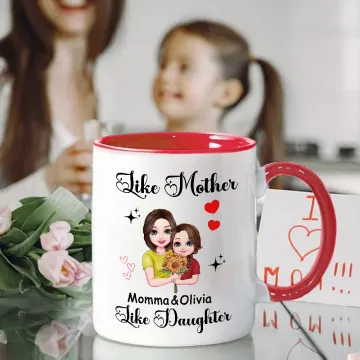 Discover Personalised Mom and Child Cartoon Character 11 oz Ceramic Mug with Name Mother's Day Birthday Gift for Mom
