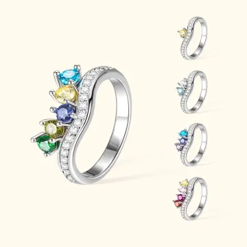 Discover Personalised Sterling Silver Ring with Birthstone for Mother Family or Friend