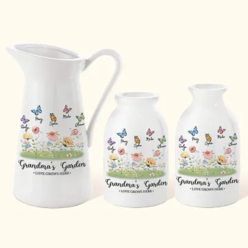 Discover Personalised Grandma's Garden Butterfly White Ceramic Vase with 1- 8 Names Home Decoration Mother's Day Birthday Gift for Mom Grandma