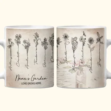 Discover Personalised Love Grows Here Birth Flower 11oz Ceramic Mug with Name Mother's Day Gift for Grandma Mother