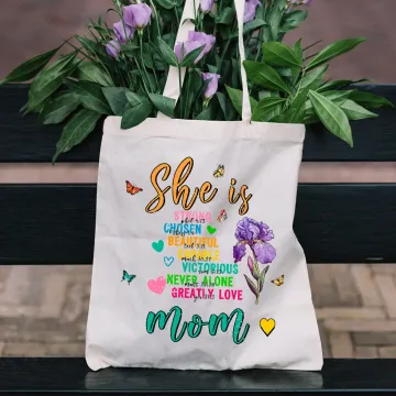 Discover Personalised Heart Butterfly Birth Flower Reusable Canvas Tote Bag with Name Travel Accessories Birthday Mother’s Day Gift for Mom Grandma