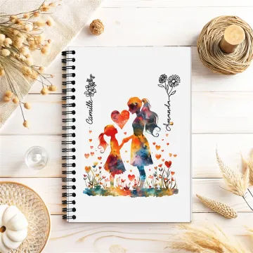 Discover Personalised Mom and Daughter Silhouette Spiral Notebook with Name Recording Accessory Birthday Mother's Day Gift for Mom
