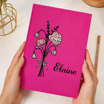 Discover Personalised Pink Bow Birth Flower Bouquet Notebook with Name and Lined Pages Writing Accessory Daily Use Birthday Gift for Moms Women