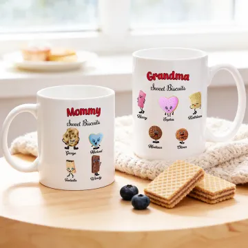 Discover Personalised 1-10 Cartoon Biscuit Wafer 11oz 15oz Ceramic Coffee Mug with Names and Title Mother's Day Birthday Gift for Mom Grandma