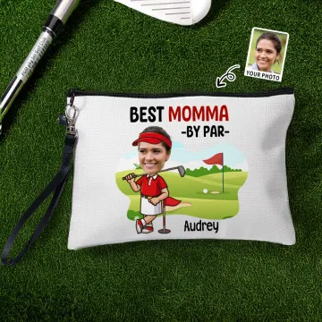 Discover Personalised Cartoon Golf Character Pattern Makeup Bag with Photo and Name Travel Accessories Holiday Birthday Gift for Women Golf Players