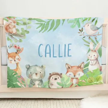 Discover Personalised Cute Bear Fox Rabbit Forest Animals Soft Throw Blanket with Name Birthday Baby Shower Room Decor Gift for Infant Toddler