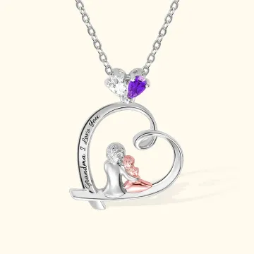 Discover Personalised Mom Child Birthstones Necklace Heart Shape