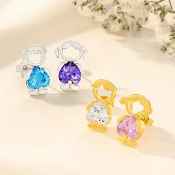 Discover Personalised Cute Boy Girl Earrings Dainty Jewellery with Birthstone Mother's Day Anniversary Birthday Gift for Women Girls