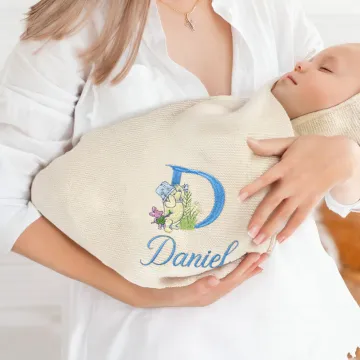 Discover Personalized Classic Winnie the Pooh Initial Soft Cotton Baby Blanket with Embroidered Name Baby Shower Birthday Gift for Newborns Babies