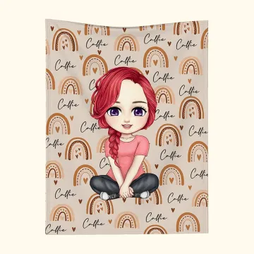 Discover Personalised Cute Cartoon Character Heart Rainbow Soft Throw Warm Blanket with Repeating Names Birthday Christmas Gift for Family Boys Girls