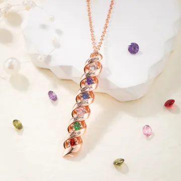 Discover Personalised Minimalist 1-6 Family Birthstone Necklace with Name Dainty Jewellery Mother's Day Birthday Gift for Mom Women