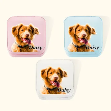 Discover Personalised Pet Portrait Oil Painting Style Leather Jewellery Box with Name Birthday Gift for Pet Lover