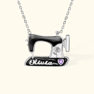 Discover Personalised Birthstone and Birth Flower Sewing Machine Necklace Gift for Mother