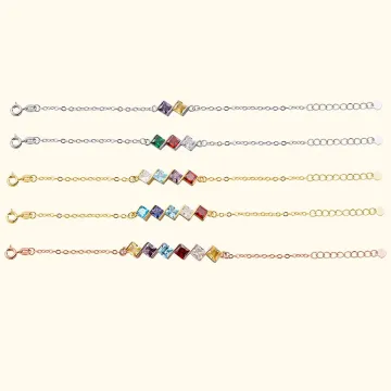 Discover Personalised Dainty 2-6 Square Birthstones Family Bracelet Birthday Anniversary Gift for Women