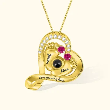 Discover Personalised Photo Projection Baby Feet Heart Necklace with Names