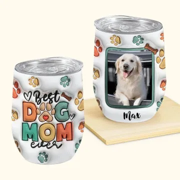 Discover Personalised Best Dog Mom Ever 3D Effect 12oz Tumbler with Photo and Name Birthday Mother's Day Gift for Dog Lover