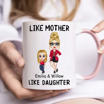Discover Personalised Like Mother Like Daughter Cartoon Character 11 oz Ceramic Mug with Name Mother's Day Birthday Gift for Women