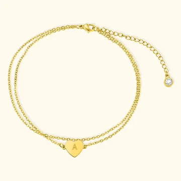 Discover Personalised Heart Initial Adjustable Anklet with Birthstone for Women