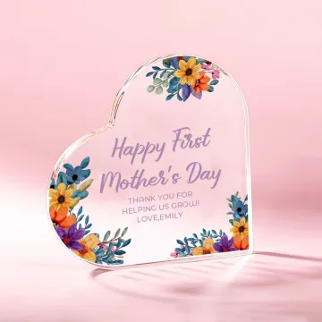 Discover Personalised Floral Heart Acrylic Plaque with Text Home Decoration Mother's Day Birthday Gift for Mom Grandma
