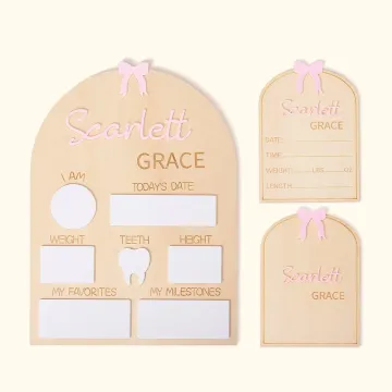 Discover Personalised Wooden Coquette Bow Baby Name Sign Set of 3 with Birth Information Nursery Decor Baby Shower Father's Day Gift for New Mom New Dad
