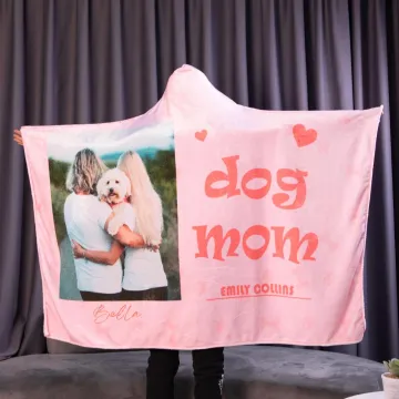 Discover Personalised Dog Cat Photo Hooded Blanket with Name Birthday Gift for Dog Mom Pet Lover