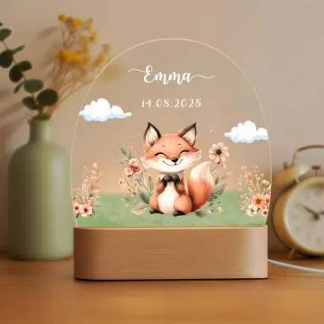 Discover Personalised Bear Fox Cute Animal LED Night Light with Wooden Base and Name Nursery Decor Baby Shower Birthday Gift for Girls Boys