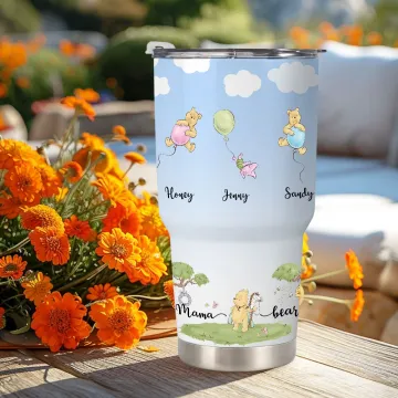 Discover Personalized Cartoon Classic Winnie the Pooh Balloon Lawn 30 oz Stainless Steel Cup Mother's Day Birthday Gift for Grandma Mother