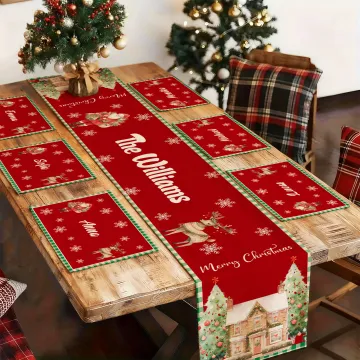 Discover Personalised Santa Claus Reindeer Christmas Table Runner Matching Placemats Set with Family Name Christmas Gift for Family Friend