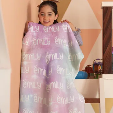 Discover Personalised Cartoon Cute Font Fleece Blanket with Name and Gradient Colour High Quality Super Soft Home Decor Birthday Gift for Kids