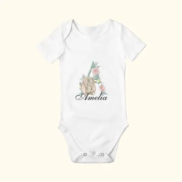 Discover Personalised Short Sleeve Cute Baby Onesie with Initial and Name