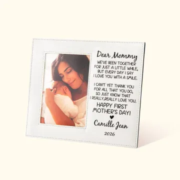 Discover Personalised Leather Picture Frame with Engraved Name and Year from Baby First Mother Day Gift for New Mom