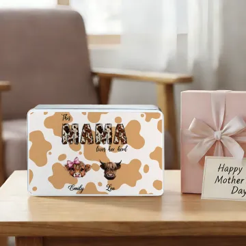 Discover Personalised 1-8 Highland Cows Biscuit Tin Storage Box with Names and Title Daily Use Birthday Mother's Day Gift for Mom Grandma